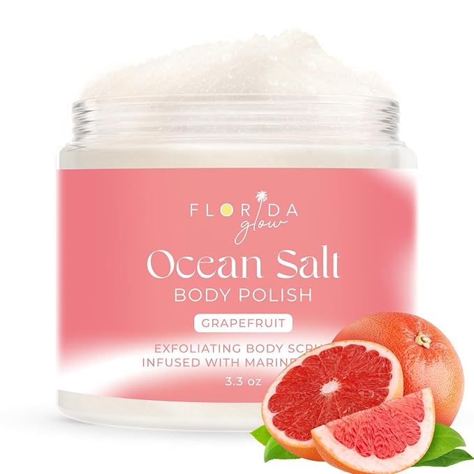 Sea Salt Body Scrub by Florida Suncare - Ocean Salt Body Polish Infused with Marine Algae - Exfoliating Face and Body Scrub - Facial Scrub Exfoliator to Tackle Acne (Grapefruit, 3.3 oz)-VivaGrace Women