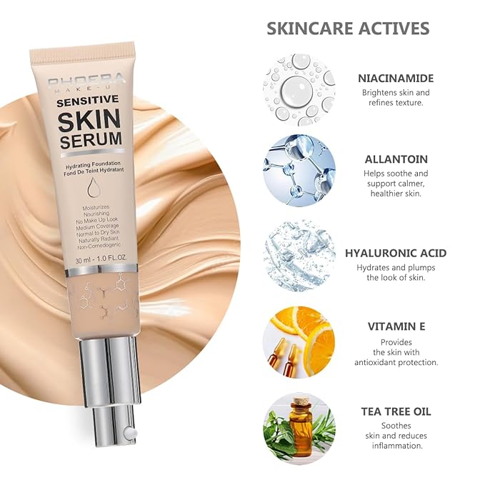 PHOERA Essence Foundation,Hydrating Waterproof and Light Long Lasting Hypoallergenic Full Coverage Foundation Serum. (N05 Tan)-VivaGrace Women