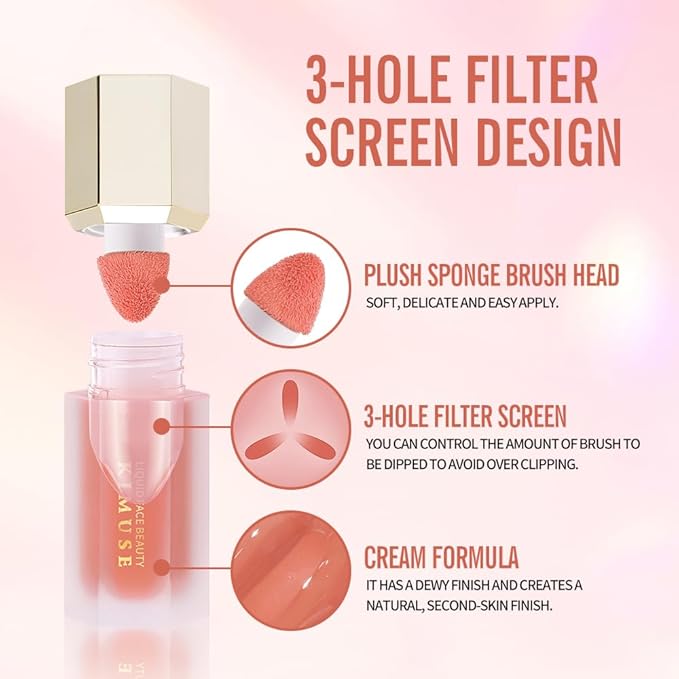 KIMUSE Soft Cream Blush Makeup, Liquid Blush for Cheeks, Weightless, Long-Wearing, Smudge Proof, Natural-Looking, Dewy Finish-VivaGrace Women