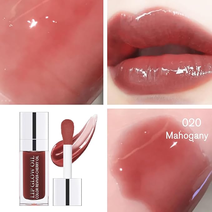 Hydrating Lip Glow Oil Moisturizing Plumping Lip Tint Lip Gloss Transparent Lip Balm Long Lasting Nourishing Repairing Lightening Lip Lines (020# MAHOGANY)-VivaGrace Women