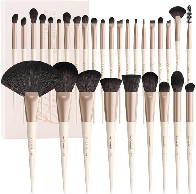 Docolor Makeup Brushes Set Professional 30Pcs Makeup Brushes Premium Synthetic Powder Kabuki Foundation Contour Blush Concealer Eye Shadow Blending Eyeliner Crease Eyebrow Make Up Brush Kit - Beige-VivaGrace Women