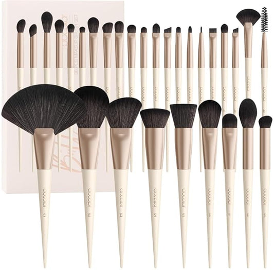 Docolor Makeup Brushes Set Professional 30Pcs Makeup Brushes Premium Synthetic Powder Kabuki Foundation Contour Blush Concealer Eye Shadow Blending Eyeliner Crease Eyebrow Make Up Brush Kit - Beige-VivaGrace Women