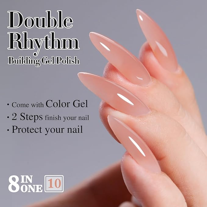 Double Rhythm Clear Gel Nail Polish 15ml Nail Strengthener Builder in a Bottle Nail Extension Hard Gel Soak Off Long Lasting UV Gel (Pale Nude 8 in 1-10)-VivaGrace Women