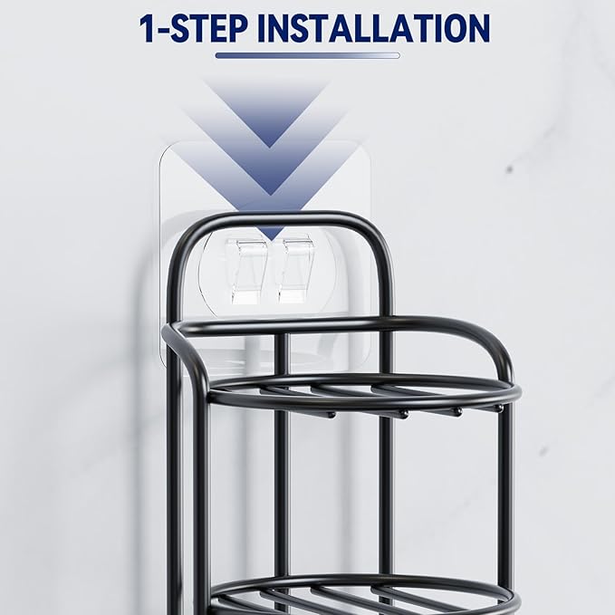 2-Tier Shower Soap Shampoo Bar Holder, Self Adhesive & Freestanding Draining Soap Dish Caddy for Bathroom Wall Accesories Decor Black-VivaGrace Women