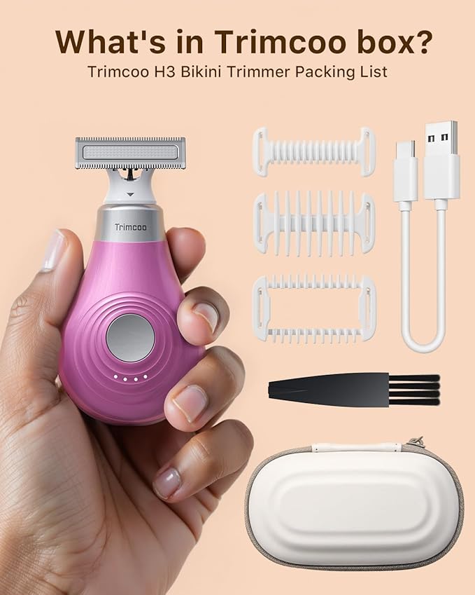 Mini Bikini Trimmer for Women - Intimate Pubic Hair Removal, Electric Body Groomer, Small Portable Wet/Dry Shaver, Magnetic Blade, USB-C Rechargeable with Travel Case, Easy to Clean (Pink)-VivaGrace Women