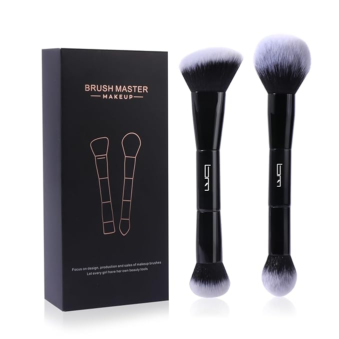 2Pcs Duo End Makeup Brushes, Foundation, Powder, Contour, Concealer, eye makeup Brush, Double-ended Multi-functional Synthetic Cosmetic Tools Makeup Brushes(Black)-VivaGrace Women