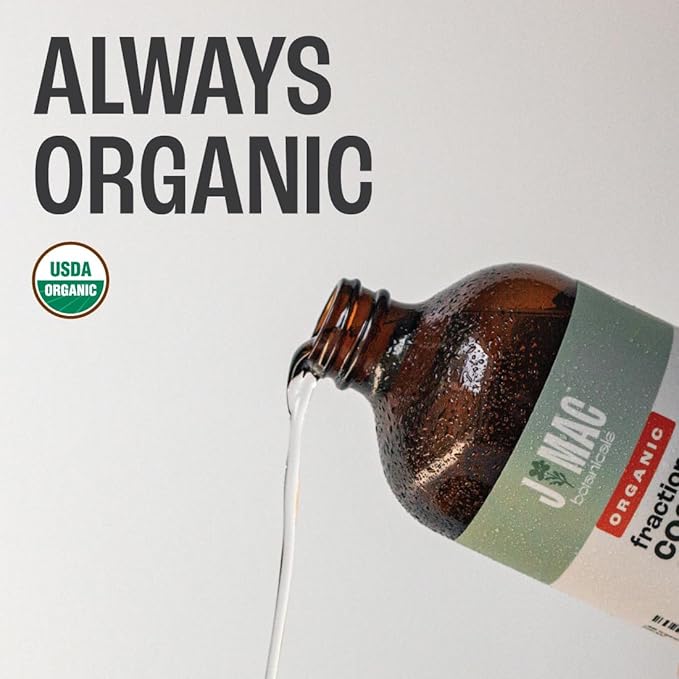 J MAC BOTANICALS Organic Fractionated Coconut Oil (16 Ounce Glass Bottle) Organic Carrier Oil and for DIluting Essential Oils, Moisturizer, Hair Care-VivaGrace Women