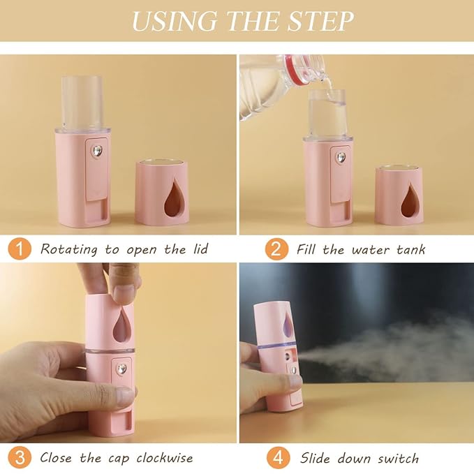 Nano Facial Mister Portable Mist Sprayer with Mirror Mini Cool Mist Spray for Skin Care & Facial Body Moisturized & Eyelash Extensions, USB Rechargeable (Pink)-VivaGrace Women