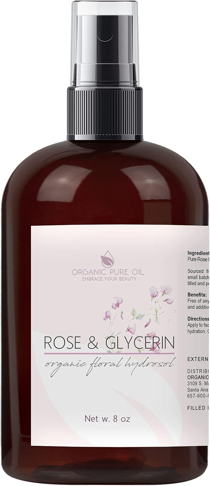 Rosewater Glycerin Mist Toner Bulk Spray Facial Body Floral Cleanser 100% Pure Rose Hydrosol and Vegetable Glycerine Moisturizing Cleansing Toning Mix for Face Skin Hair Body (8 Ounces)-VivaGrace Women