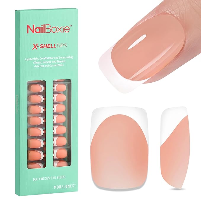 modelones French Tip Press on Nails, Short Square Fake Nails with Nail Box, Deep Nude Gel Nail Tips for Women, Soft Glue-On Nails for Natural Salon Look, DIY Nail Art Kit-VivaGrace Women