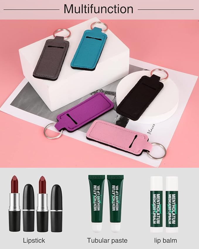 Lip Balm Sleeve Pouch Chapstick Holder With Clip Lipstick Lip Gloss Holder Stocking Stuffers Gift for Women (5pcs)-VivaGrace Women