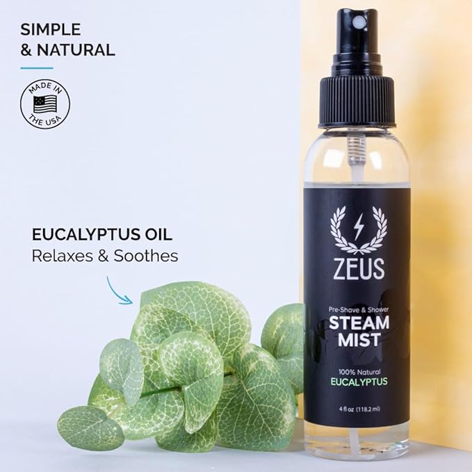 ZEUS 100% Natural Eucalyptus Oil Steam Mist, Aromatherapy Spray for Shower, Sauna, Bath & Pre-Shave, Nasal Relief & Spa-Inspired Refreshment (Made in USA) 4 oz.-VivaGrace Women