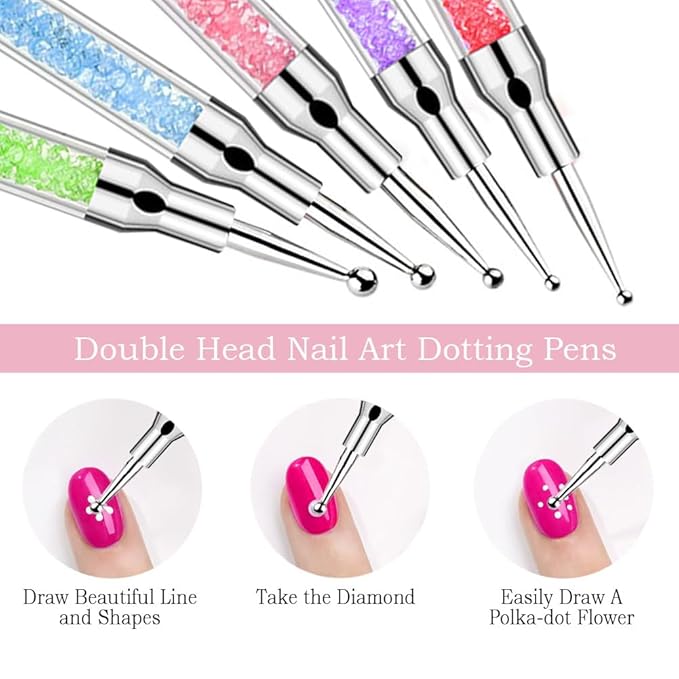 Nail Art Tools,Nail Art Brush,2 sets Nail Stand,5 PCS Dual Tipped Nail Dotting Tool and Sculpture Pen, Acrylic Silicone Nail Pen, Nail Design Tools-VivaGrace Women