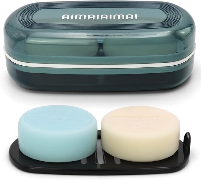 Shampoo Bar Holder Travel Case, Large Soap Holder for 5 oz/10 oz Oversized Bars, Durable & Versatile Storage Soap Container with Drainage Layer (Blue Style A-Large)-VivaGrace Women