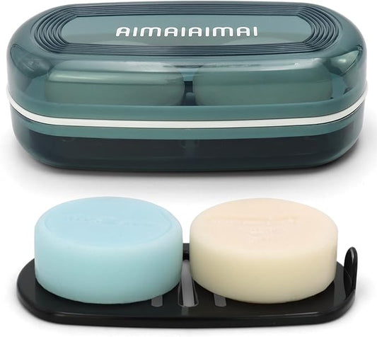 Shampoo Bar Holder Travel Case, Large Soap Holder for 5 oz/10 oz Oversized Bars, Durable & Versatile Storage Soap Container with Drainage Layer (Blue Style A-Large)-VivaGrace Women