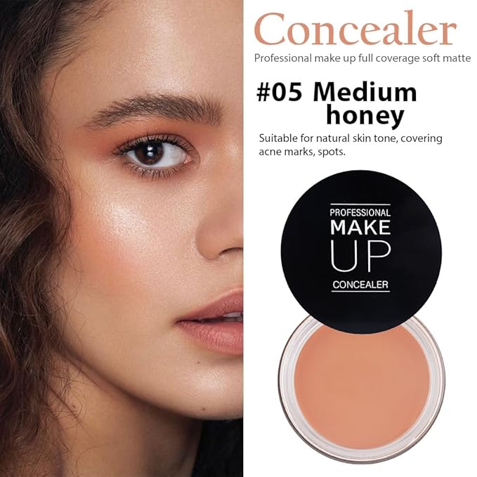 Pot Concealer with Makeup Brush Set,Tattoo Color Correcting Concealer,Full Face Color Correcting Conceal Foundation,Under Eye Concealer Brightener Dark Eye Ring corrector de ojeras (05-MEDIUM HONEY)-VivaGrace Women