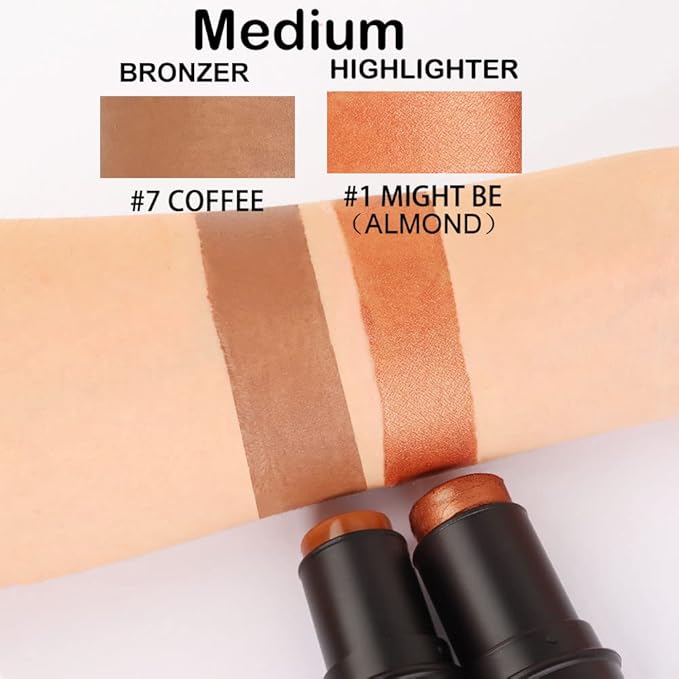 evpct 2Pcs Cream Contour Foundation Stick for Neutral Skin Highlighter & Bronzer Pen Face Brightens & Shades Pencil Highlighting Shade Longwear Makeup Highlight Bronzer Shaping Trimming Stick, Medium-VivaGrace Women