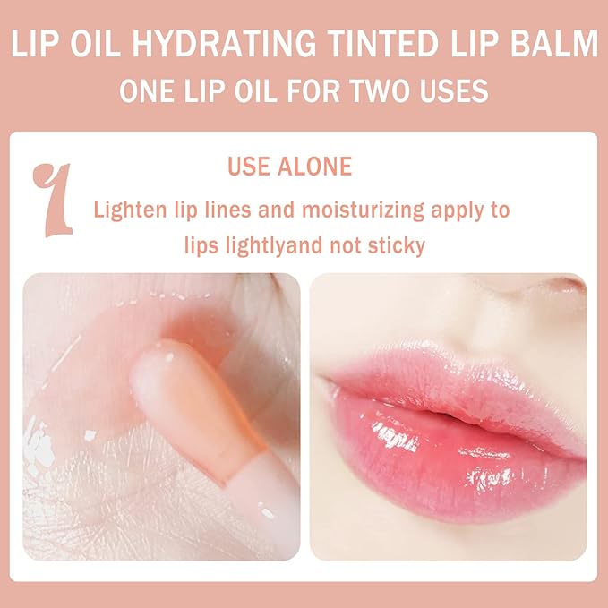 Lip Oil Hydrating Tinted Lip Balm, Plump Lip Gloss Lip Care Transparent Toot Lip Oil Tinted, Glass Lip Glow Oil Fresh Texture & Non-sticky, Nourishing Repairing Lightening Lip Lines Lip Care (001#)-VivaGrace Women