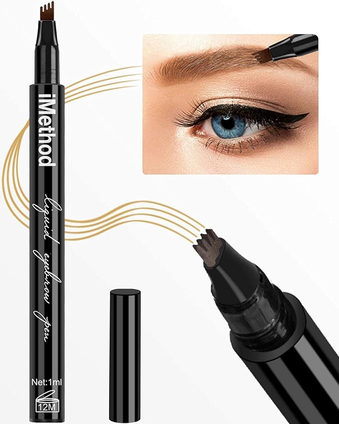 iMethod Eyebrow Pen - iMethod Eye Brown Makeup, Eyebrow Pencil with a Micro-Fork Tip Applicator Creates Natural Looking Brows Effortlessly and Stays on All Day, Dark Brown-VivaGrace Women