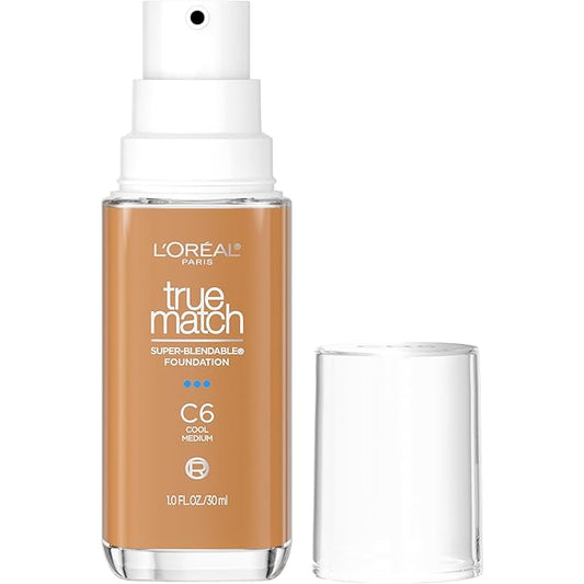 L'Oreal Paris True Match Super-Blendable Foundation, Medium Coverage Liquid Foundation Makeup, C6, Medium, 1 Fl Oz-VivaGrace Women