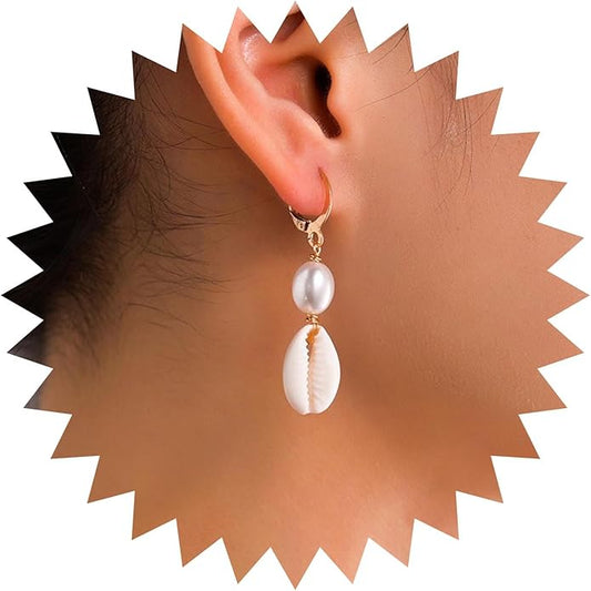Boho Shell Drop Earrings Vintage Gold Star Shell Dangle Earrings Statement Cowrie Shell Hook Earrings Summer Beach Seashell Earrings Jewelry for Women-VivaGrace Women