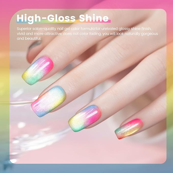 RARJSM Colorful Stained Glass Gel Nail Polish Set 6pcs Clear Crytal Blue Green Yellow Orange Red Neon Pink Series Transparent Sheer Amber Milky Gel Varnish LED UV Curing Requires French Manicure-VivaGrace Women