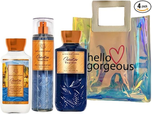 Bath & Body Works - 3 Piece Bundle - Spray - Body Lotion - Shower Gel - Full Size and Gift Bag HELLO GORGEOUS (Sweater Weather)-VivaGrace Women
