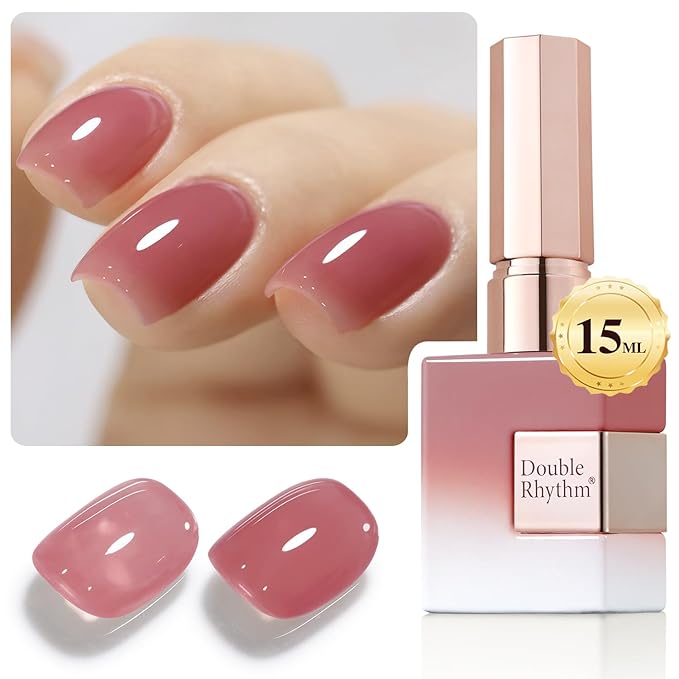 Double Rhythm Gel Polish Translucent Sheer Neutral Natural Light Milky Same Color Same Bottle 15ML Jelly Polish Art DIY at Home (Light Pink Purple-A1373)-VivaGrace Women