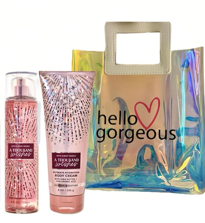 White Barn - Bath and Body Works - Gift Set 2 Piece Bundle - with Gift Bag HELLO GORGEOUS (A Thousand Wishes)-VivaGrace Women