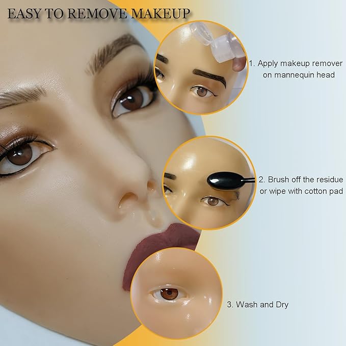 Makeup Practice Face Board, 5D Makeup Mannequin Face with Makeup Practice Kit for Makeup Artist, Beginners Face Makeup Practice, Eyelash Eyeliner Eyebrow Mapping, Come with Makeup Tools & Makeup Bag-VivaGrace Women