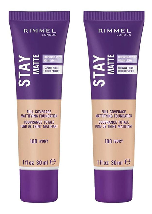 Rimmel Stay Matte Liquid Foundation, Ivory, 1 Fl Oz, 2 Count (Pack of 1)-VivaGrace Women