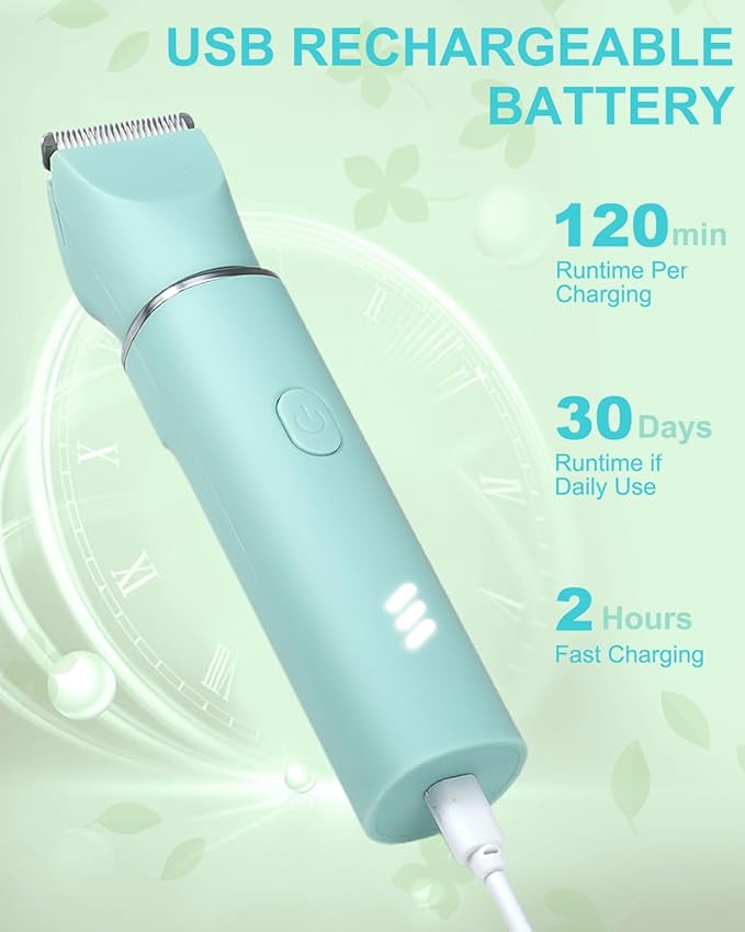 Bikini Trimmer for Women,2-in-1 Painless Electric Razors & Shaver Nose,IPX7 Waterproof,Body Hair Trimmer for Underarm/Pubic/Nose/Legs,USB-C Rechargeable Women's Grooming Kit (Mint Green)-VivaGrace Women