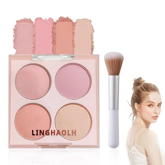 4 Colors Blush Palette for Cheeks,Face Matte Contour Blush Makeup Palette,Buildable Shimmer Facial Cheek Blusher Shades,Blendable Cosmetic Makeup Blush with Blush Brush 03-VivaGrace Women