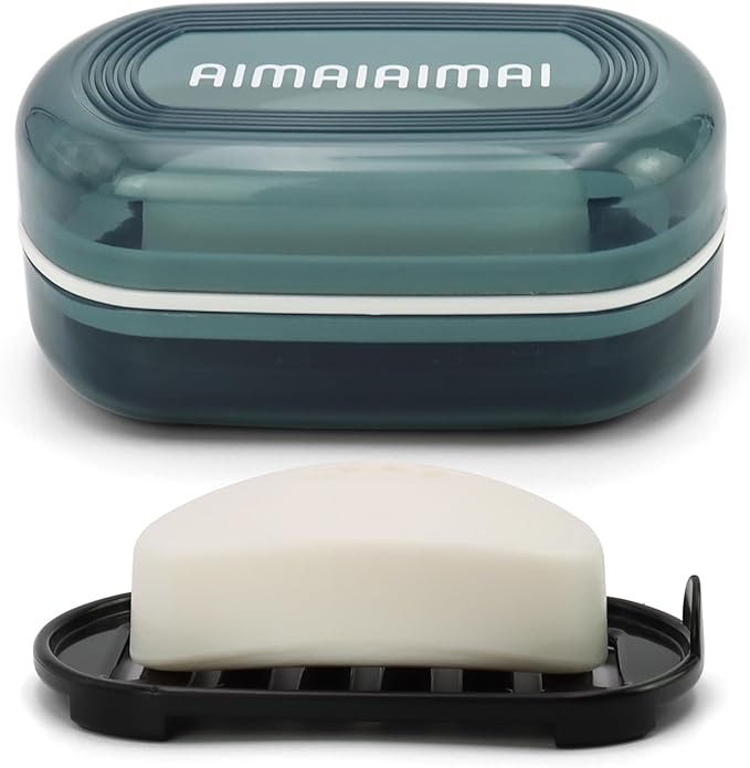 Travel Soap Container, Soap Dish with Lid, Travel Soap Box with Removable Draining Layer, Portable Soap Case for Traveling, Camping, Gym (Blue Style A)-VivaGrace Women