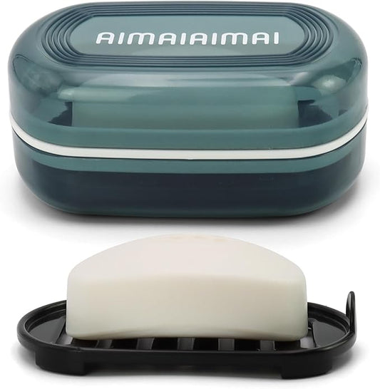 Travel Soap Container, Soap Dish with Lid, Travel Soap Box with Removable Draining Layer, Portable Soap Case for Traveling, Camping, Gym (Blue Style A)-VivaGrace Women