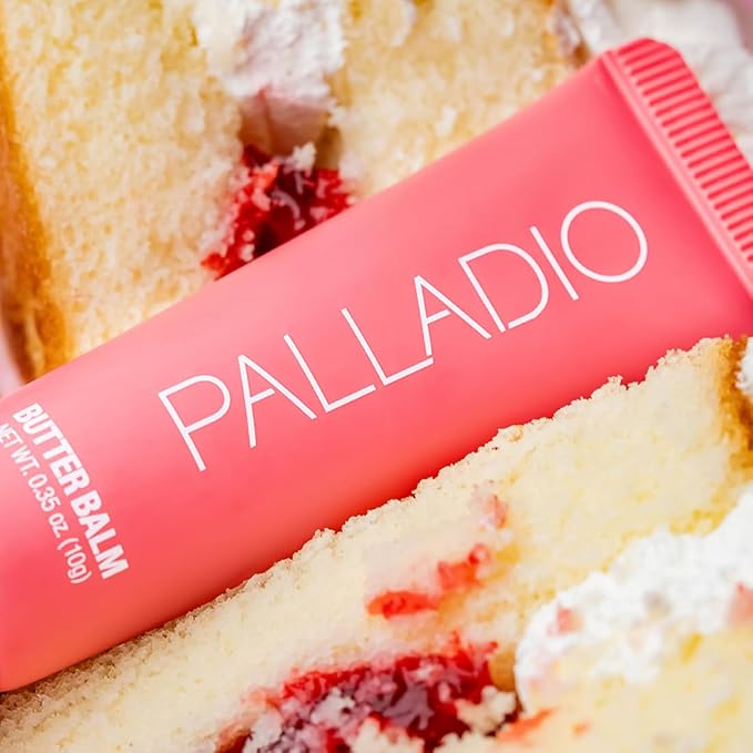 Palladio Butter Balm - Hydrating Lip Balm with Sheer Tint, Aloe, Peptides, Shea Butter, and Vegan Formulation for Instant Moisture, Shine, and Soothing Lip Care, Strawberry Shortcake-VivaGrace Women
