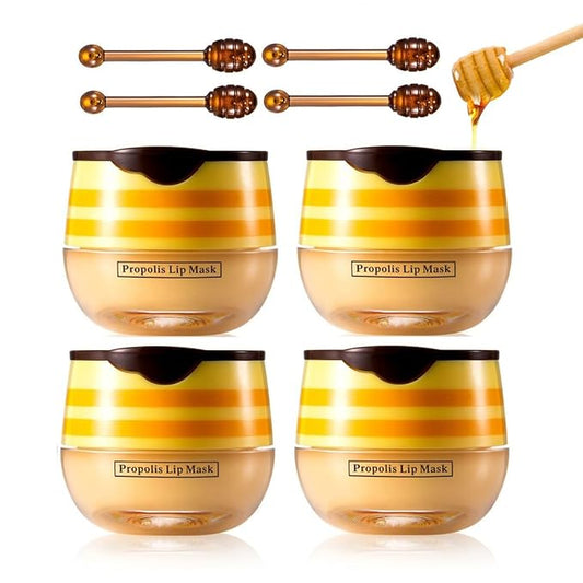 4 Pcs Lip Balm, Moisturizing Restors Moisture Bee Lip Mask for Dry Lips Lip Mask.(Honey)-VivaGrace Women