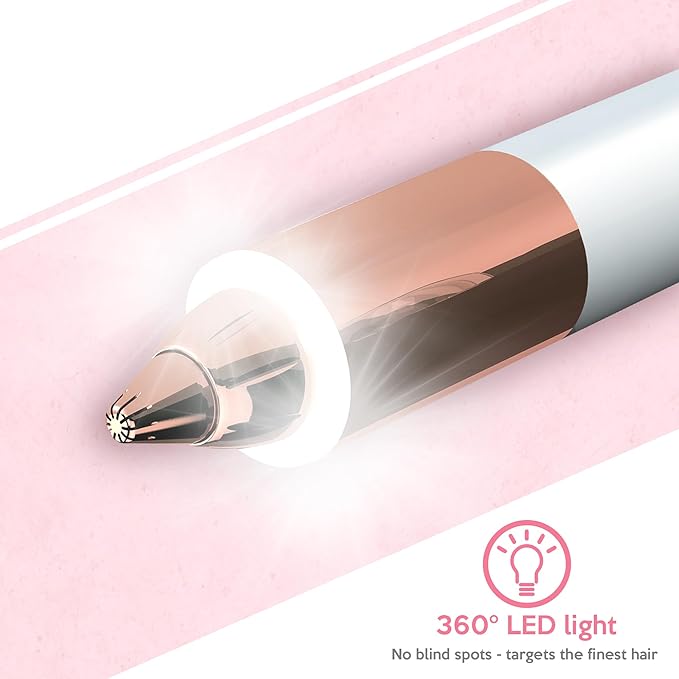 Portable Eyebrow Hair Remover for Women – Painless, Fast & Precise Flawless Electric Razor & Epilator for Eyebrow, Nose, Ear Hair Removal – 18K Gold-Plated, 360° LED Light-VivaGrace Women