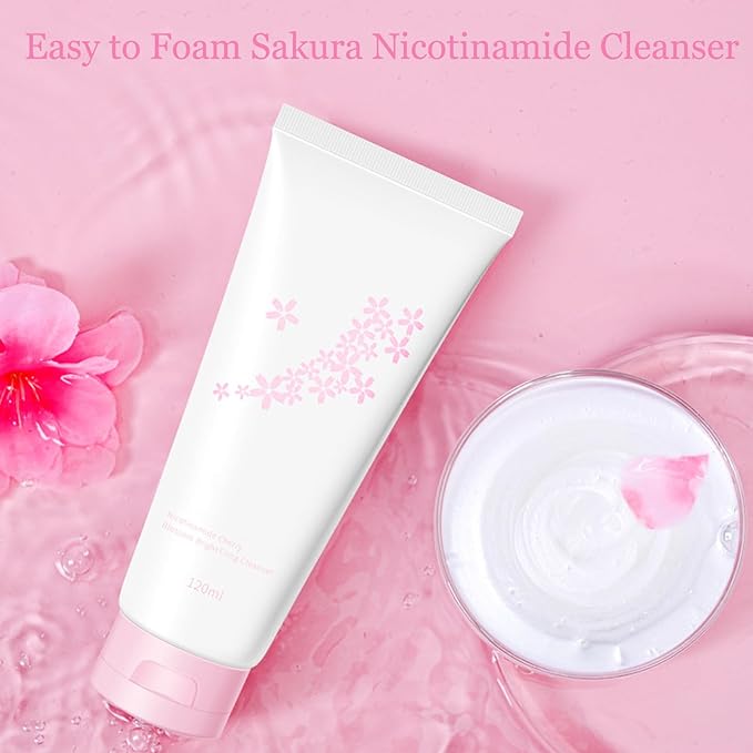 6Pcs Amino Acid Skin Care Products Set, Sakura Skin Care Sets, Nicotinamide Skin Care Gift Set for Women Girls, Skincare Routine Set, Face Care Kit with Cleanser, Mask, Toner, Eye Cream, Moisturizer-VivaGrace Women