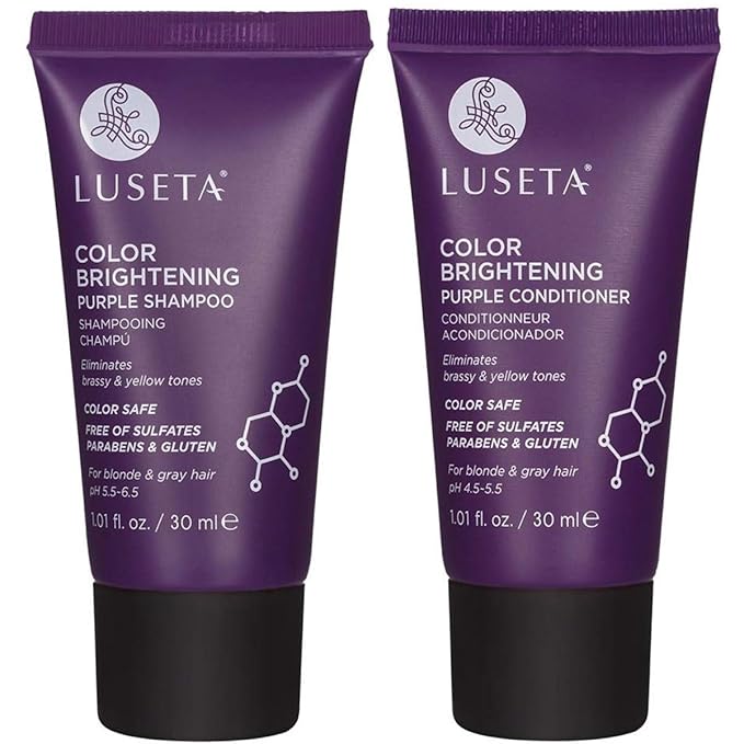 Luseta Color Brightening Purple Shampoo and Conditioner Travel Kit for Blonde and Gray Hair -Infused with Cocos Nucifera Oil to Help Nourish, Moisturize and Condition Hair, 2x1.01oz-VivaGrace Women