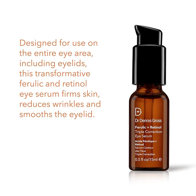 Dr. Dennis Gross Ferulic + Retinol Triple Correction Eye Serum: for Wrinkles, Loss of Elasticity, and Rough Texture, 0.5 fl oz-VivaGrace Women