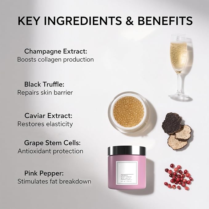 Champagne Lift Body Creme, Champagne Lift Hydrating Firming Body Cream for Crepey Skin, Targets Dry & Sagging Skin on Arms, Legs | Powered by Pink Pepperslim & Luxe-Lift Firming Complex - 8 oz.-VivaGrace Women