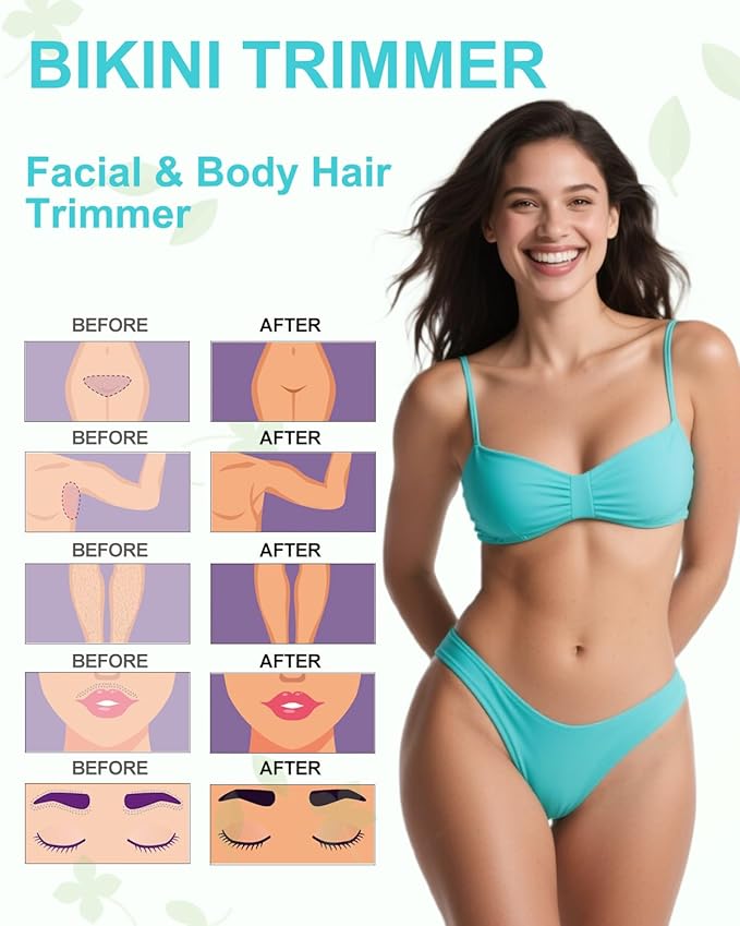 Bikini Trimmer for Women,2-in-1 Painless Electric Razors & Shaver Nose,IPX7 Waterproof,Body Hair Trimmer for Underarm/Pubic/Nose/Legs,USB-C Rechargeable Women's Grooming Kit (Mint Green)-VivaGrace Women