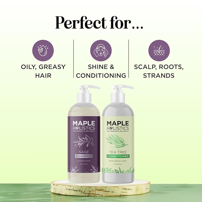 Sulfate Free Shampoo and Conditioner Set - Tea Tree Sage and Rosemary Shampoo and Conditioner for Dry Flaky Scalp Care - Deep Cleansing Color Safe Shampoo and Conditioner for Damaged Dry Hair Care-VivaGrace Women