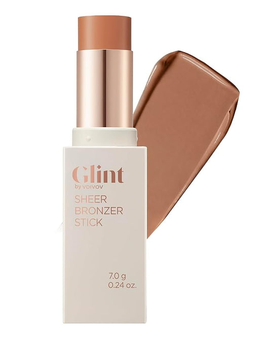 Glint Sheer Bronzer Stick (Caramel, 0.24oz) - Creamy Buildable, Blendable Formula for Natural Contour, Long-Lasting, Smooth, Versatile Use. Korean Makeup. Nose, Face, Cheeks.-VivaGrace Women