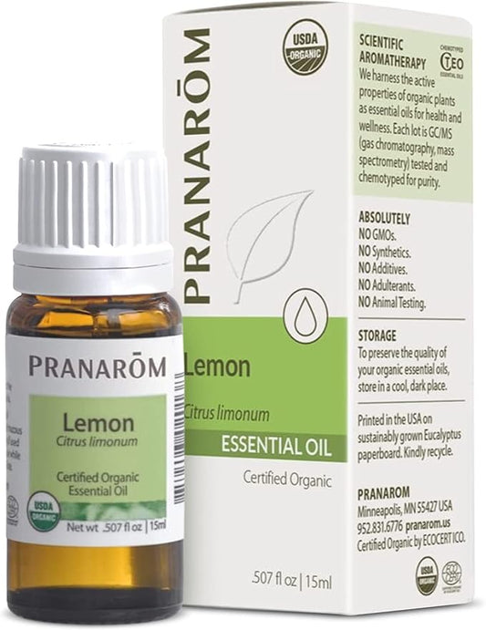 Pranarom USDA Certified Organic Lemon Essential Oil (15ml), 100% Pure Undiluted Therapeutic Grade from Argentina for Aromatherapy, Diffuser, DIY, Cleaning, Fresh Lemon Scent-VivaGrace Women