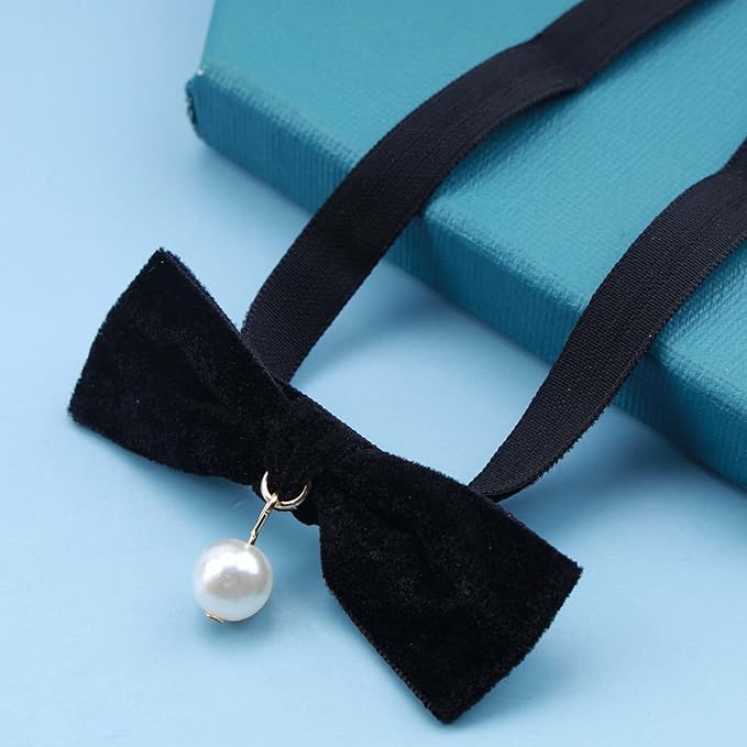 Vintage Satin Choker Necklace Pearl Pendant Necklace Black Bow Necklace Punk Leather Collar Necklace Chain Jewelry for Women and Girls-VivaGrace Women
