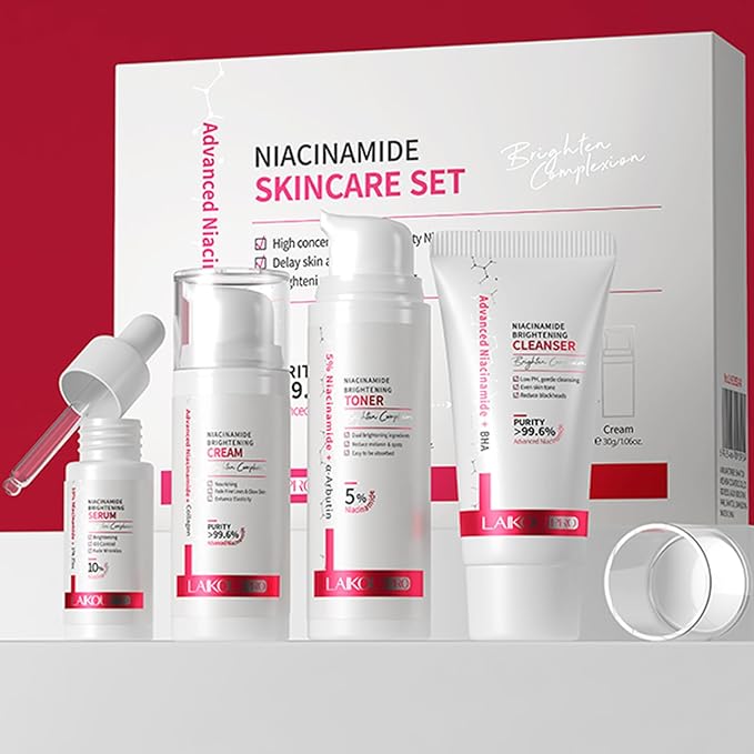 Niacinamide Skincare Set: 4pcs Beauty Kit with Cleanser, Toner, Serum, & Facial Cream - Hydrates & Evens Skin Tone - TSA-Friendly Travel Sizes, Perfect Gift for Women, Moms, & Teens-VivaGrace Women