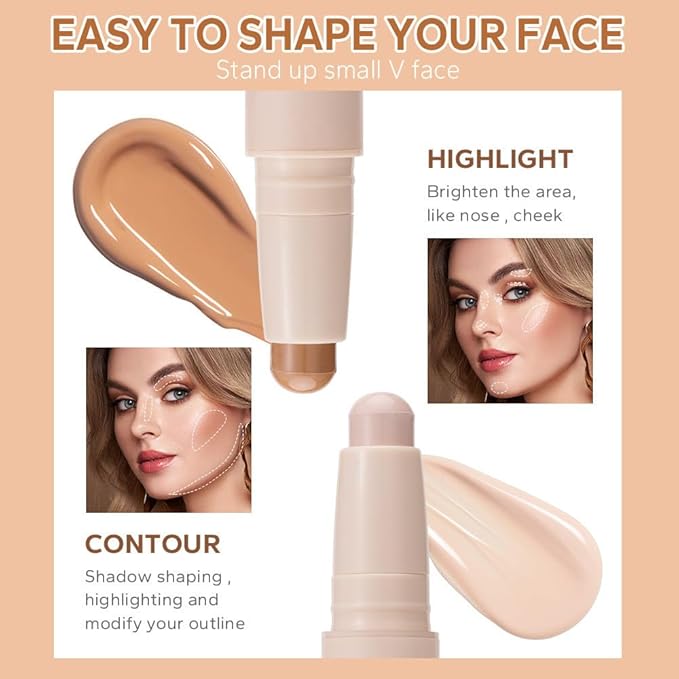 Double head contour stick, Highlight & Contour Bronzer Stick, durable and waterproof contour stick set, facial makeup contour face cream(01#Bronzer contour and glow sticks) ﻿-VivaGrace Women