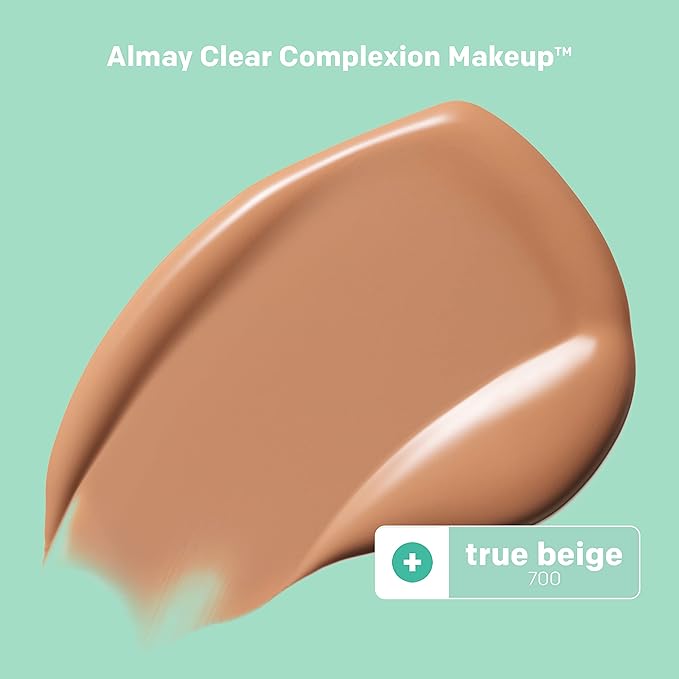 Almay Clear Complexion Acne Foundation Makeup with Salicylic Acid - Lightweight, Medium Coverage, Hypoallergenic, -Fragrance Free, for Sensitive Skin , 700 True Beige, 1 fl oz.-VivaGrace Women